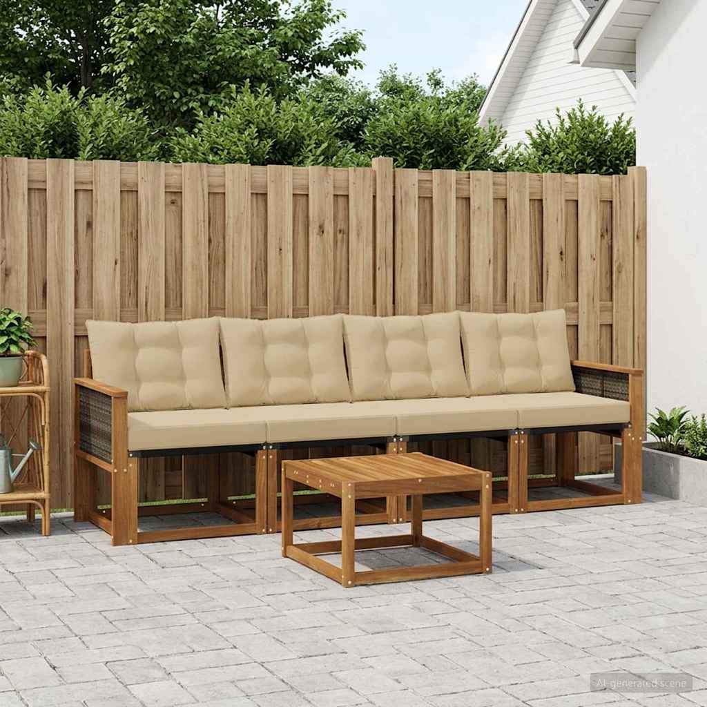 Buiten bankenset met kussen 5 pcs Natuurlijk en Beige is nu te koop bij PeponiXL, paradijselijk wonen!