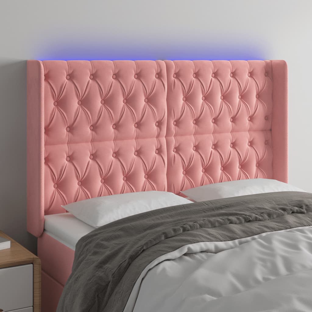 Hoofdbord LED 147x16x118/128 cm fluweel roze is nu te koop bij PeponiXL, paradijselijk wonen!