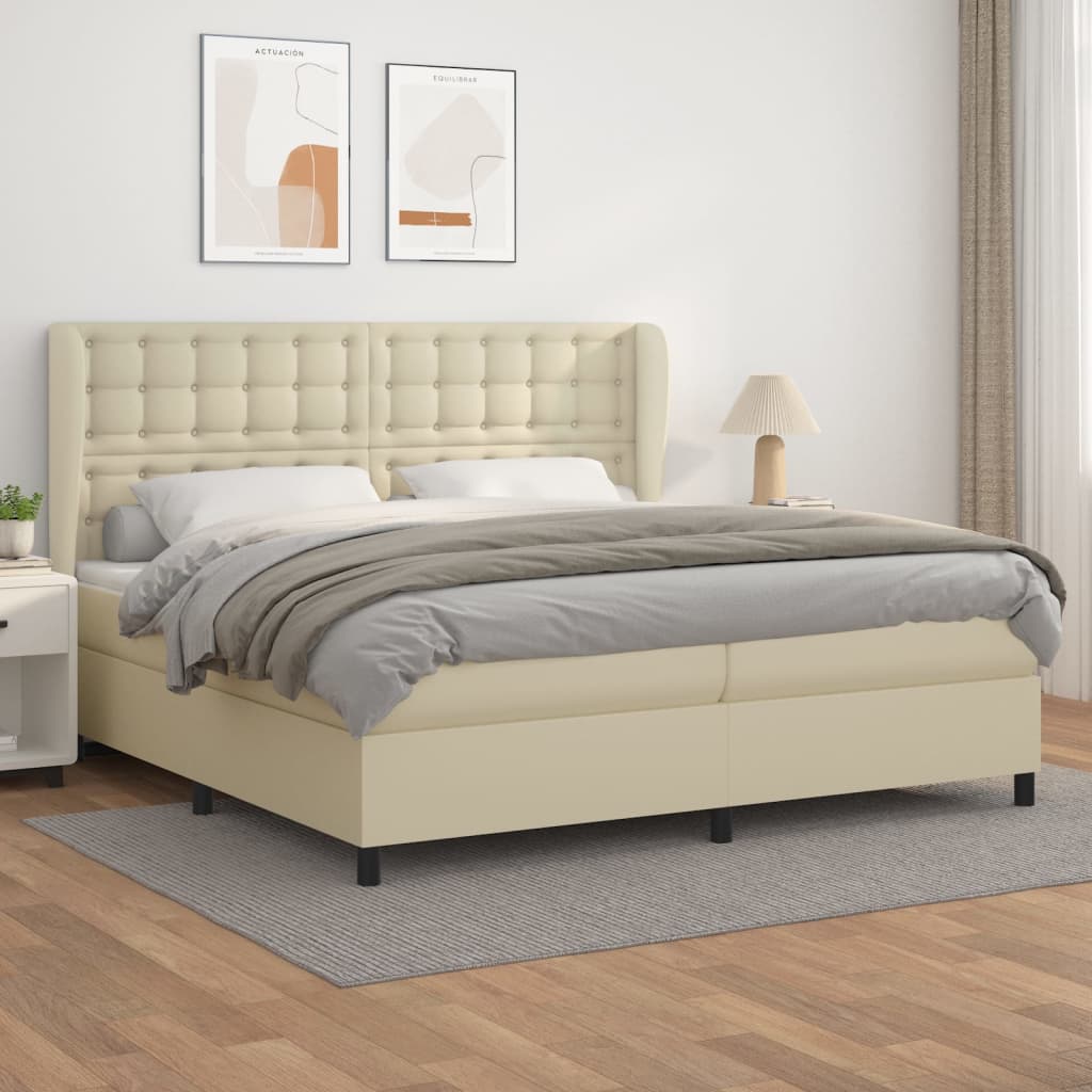 Boxspring met matras kunstleer crèmekleurig 200x200 cm is nu te koop bij PeponiXL, paradijselijk wonen!
