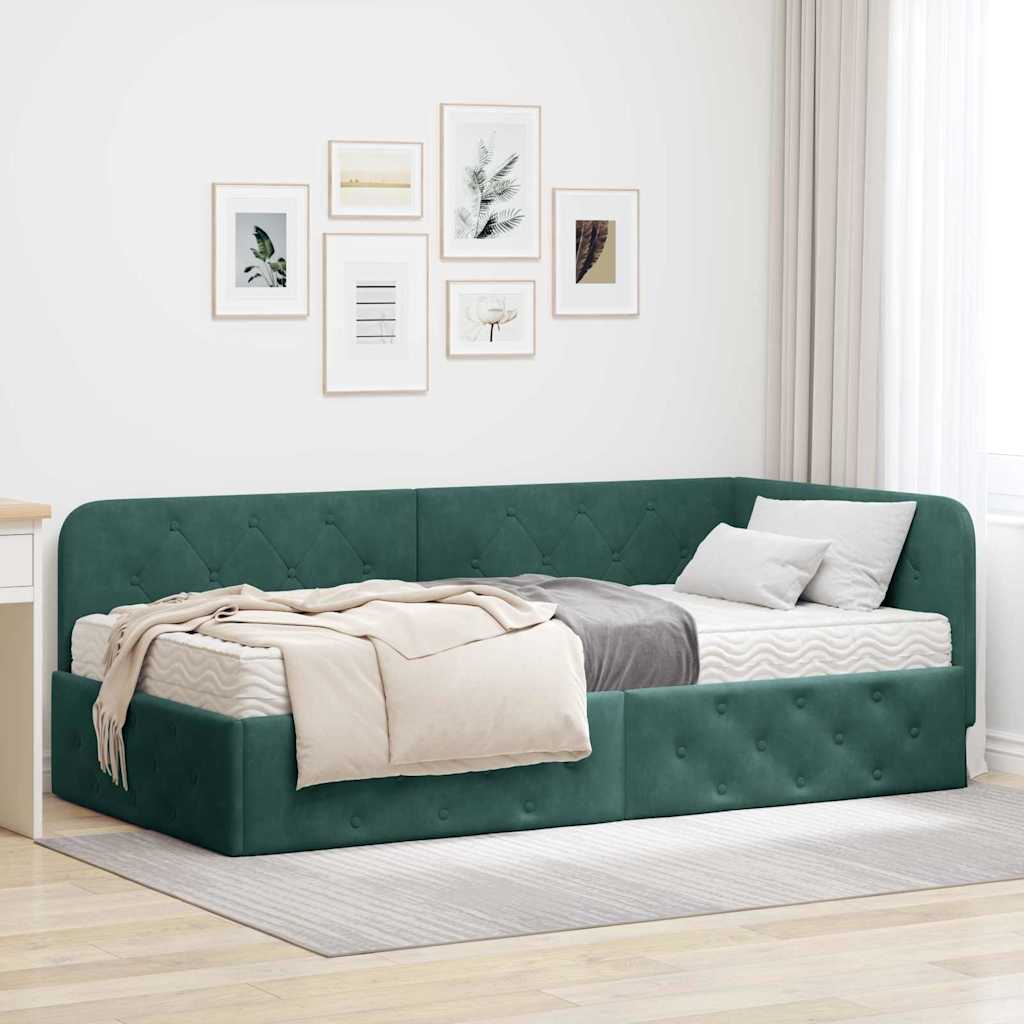 Hoekbedframe Donkergroen 100 x 200 cm Fluweel is nu te koop bij PeponiXL, paradijselijk wonen!