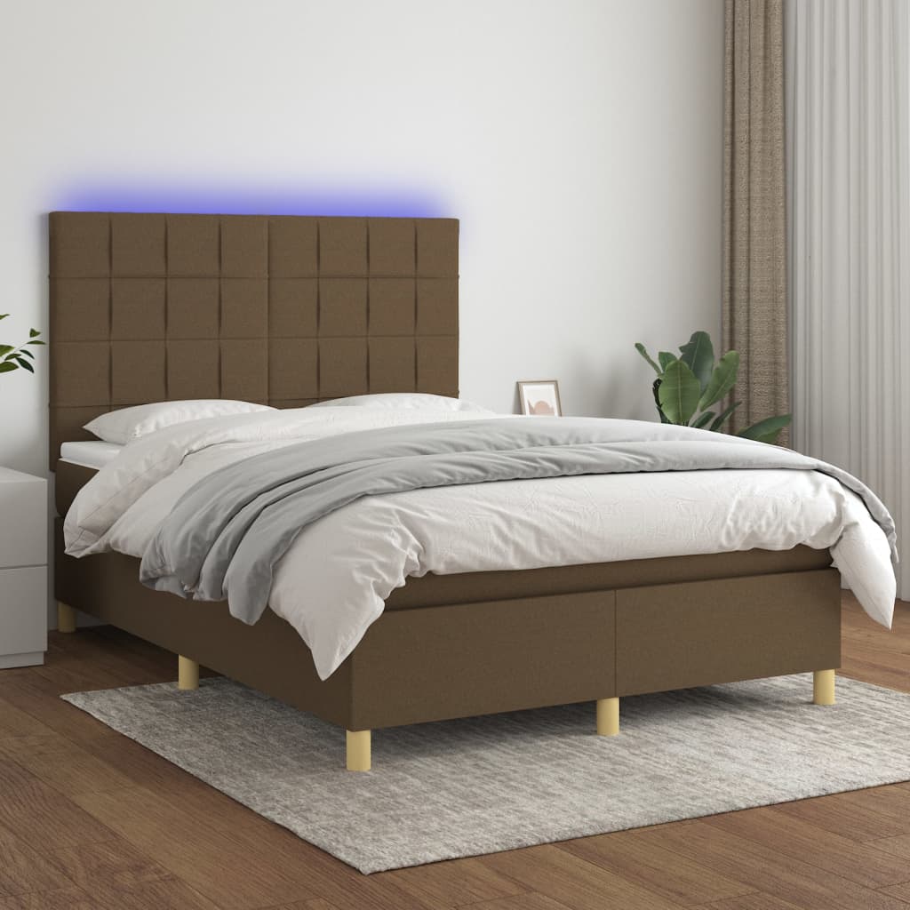 Boxspring met matras en LED stof donkerbruin 140x200 cm is nu te koop bij PeponiXL, paradijselijk wonen!