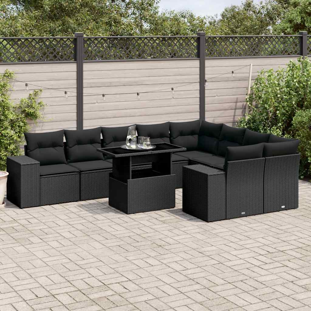 10-delige Loungeset met kussens poly rattan zwart is nu te koop bij PeponiXL, paradijselijk wonen!