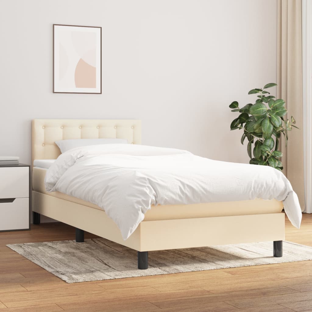 Boxspring met matras stof crèmekleurig 90x200 cm is nu te koop bij PeponiXL, paradijselijk wonen!