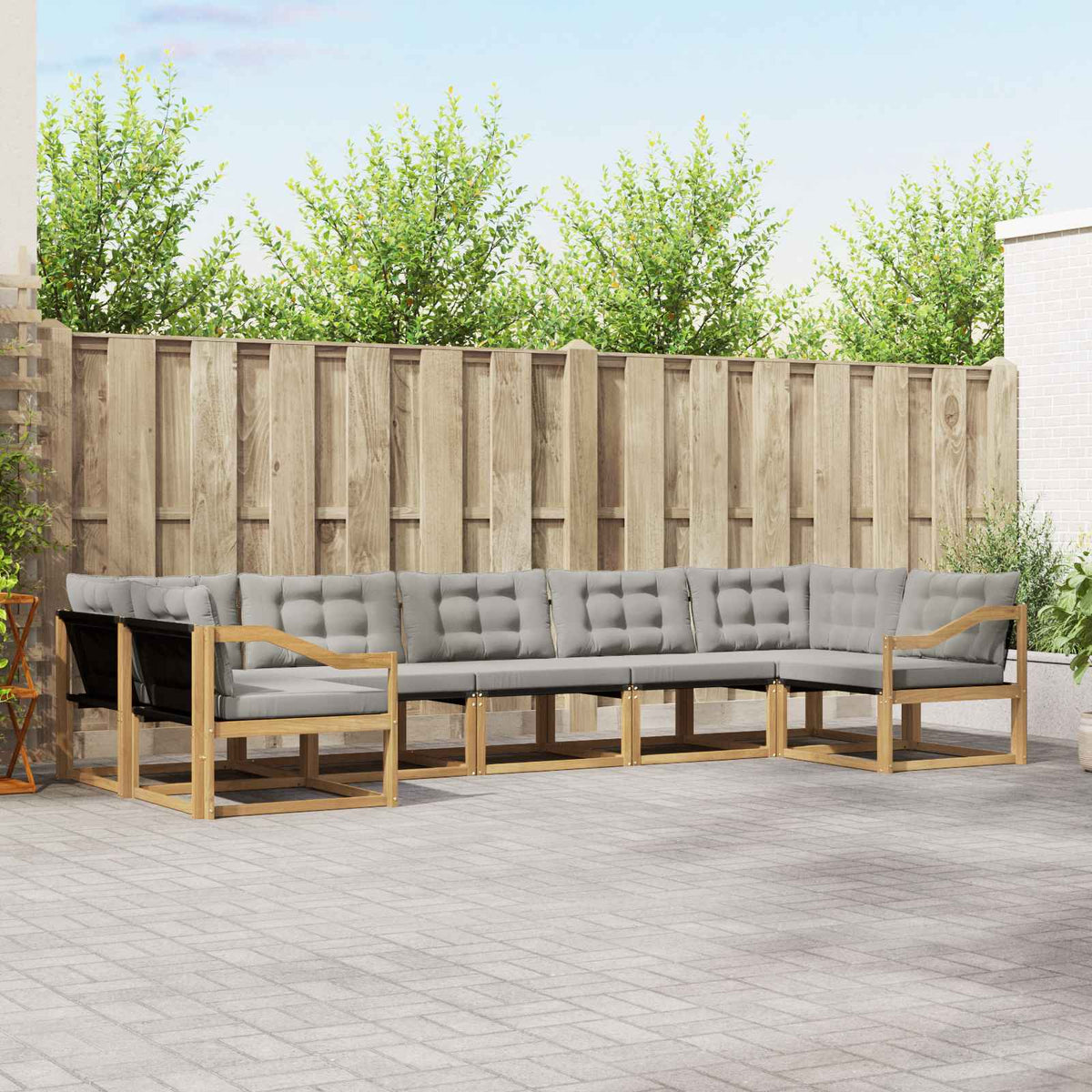 Buiten bankenset met kussen 7 pcs Wit en Lichtgrijs is nu te koop bij PeponiXL, paradijselijk wonen!