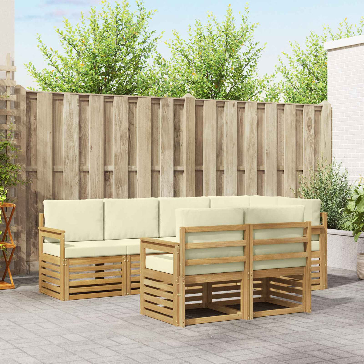 Buiten bankenset 7 pcs Wit en crèmekleurig 247 x 128,5 x 73 cm is nu te koop bij PeponiXL, paradijselijk wonen!