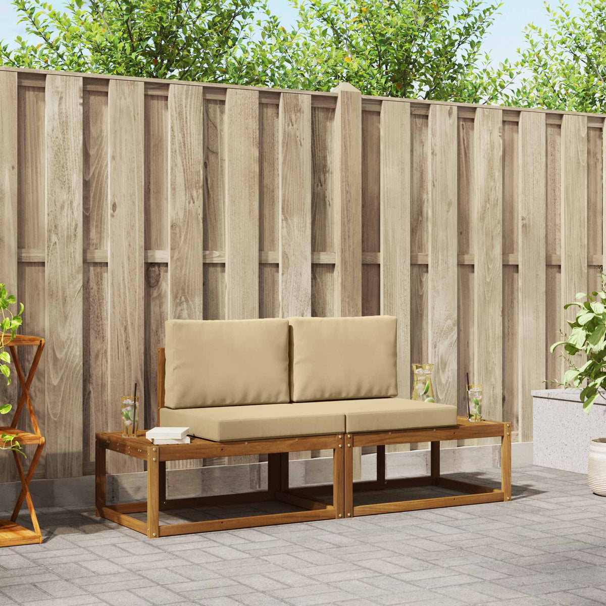 Buiten bankenset 2 pcs Naturel Massief Acaciahout en Polyester is nu te koop bij PeponiXL, paradijselijk wonen!