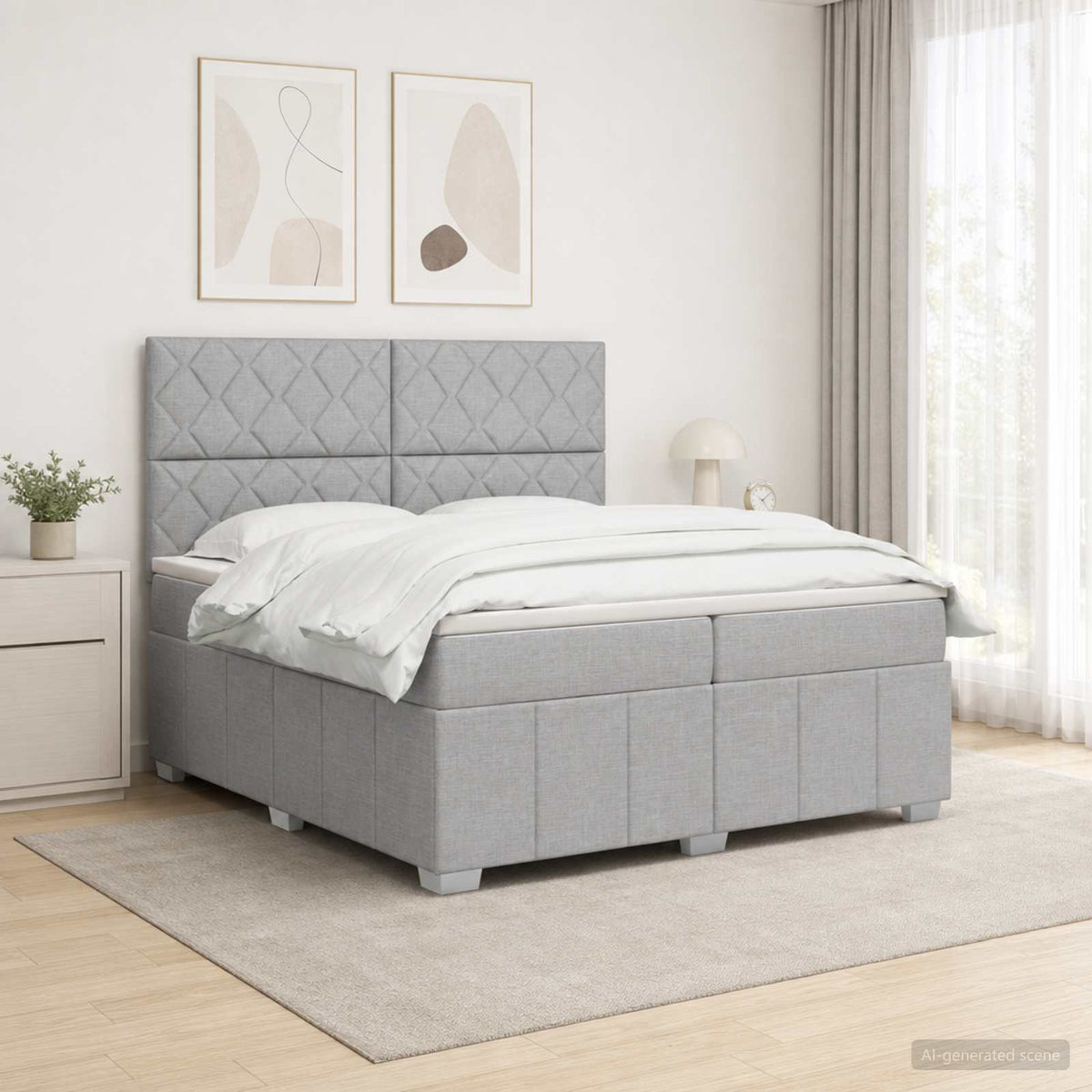Boxspringbed met matras Lichtgrijs 200 x 200 cm Stof is nu te koop bij PeponiXL, paradijselijk wonen!