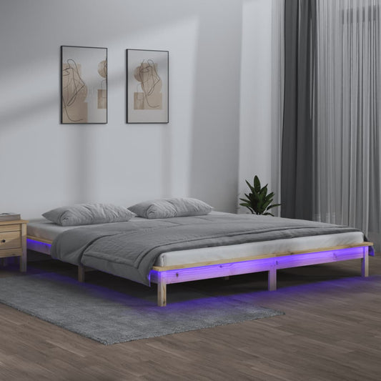 Bedframe LED massief hout 150x200 cm is nu te koop bij PeponiXL, paradijselijk wonen!