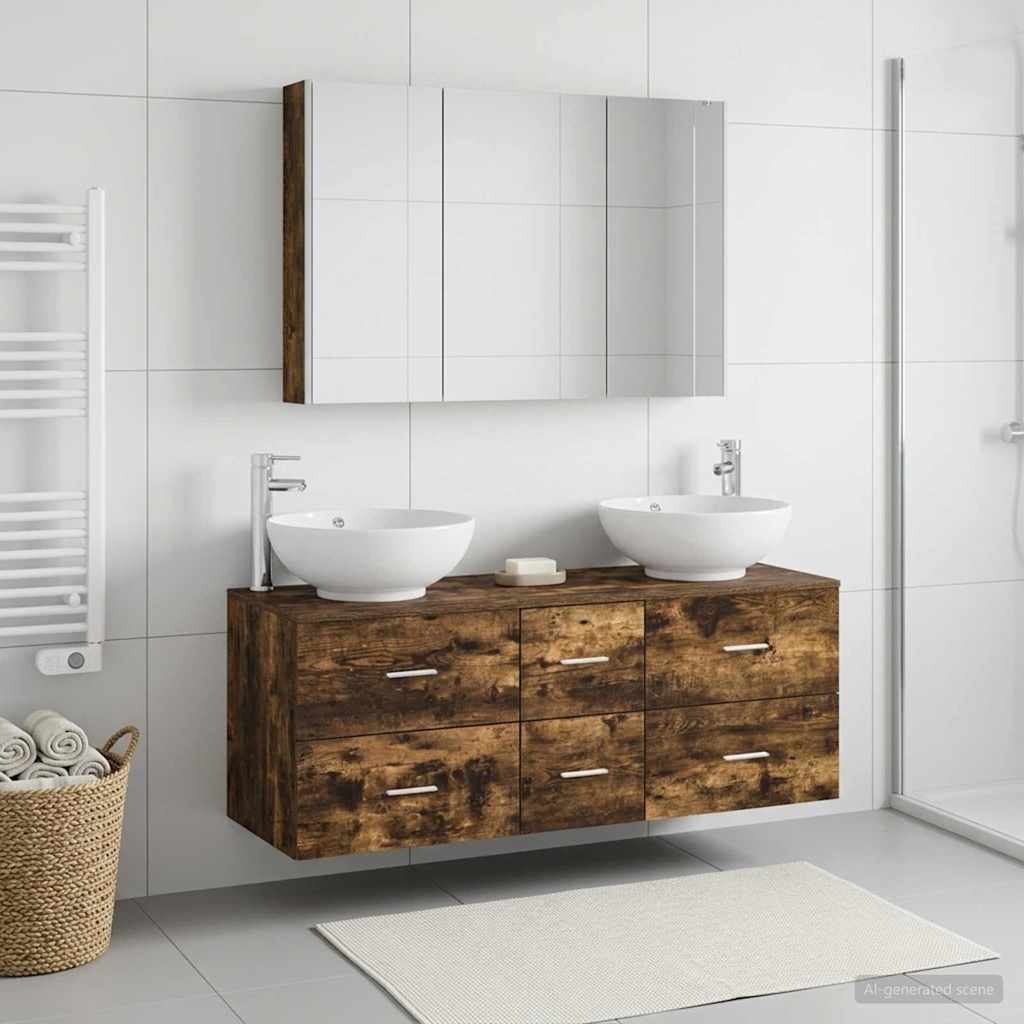 Badkamermeubelset 4 st Gerookt eiken Bewerkt hout en glas is nu te koop bij PeponiXL, paradijselijk wonen!
