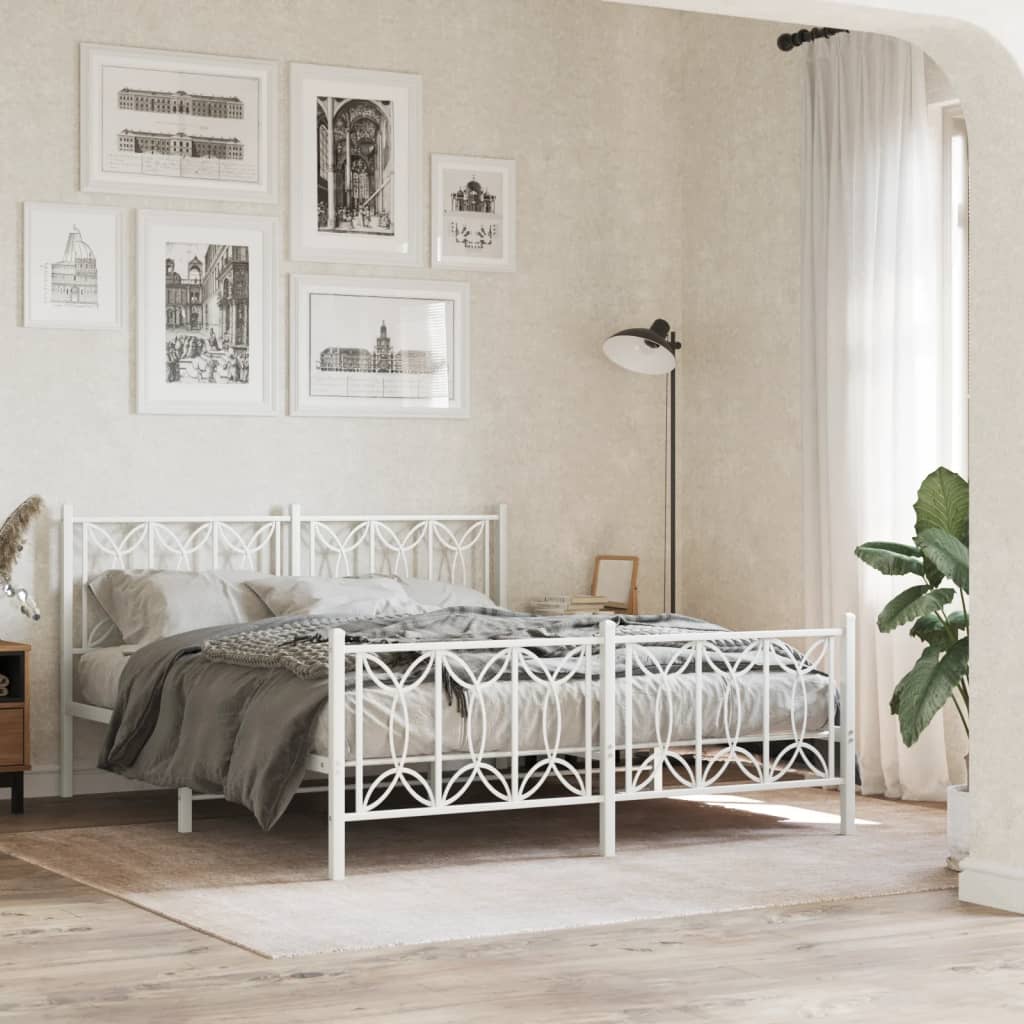 Bedframe met hoofd- en voeteneinde metaal wit 150x200 cm is nu te koop bij PeponiXL, paradijselijk wonen!
