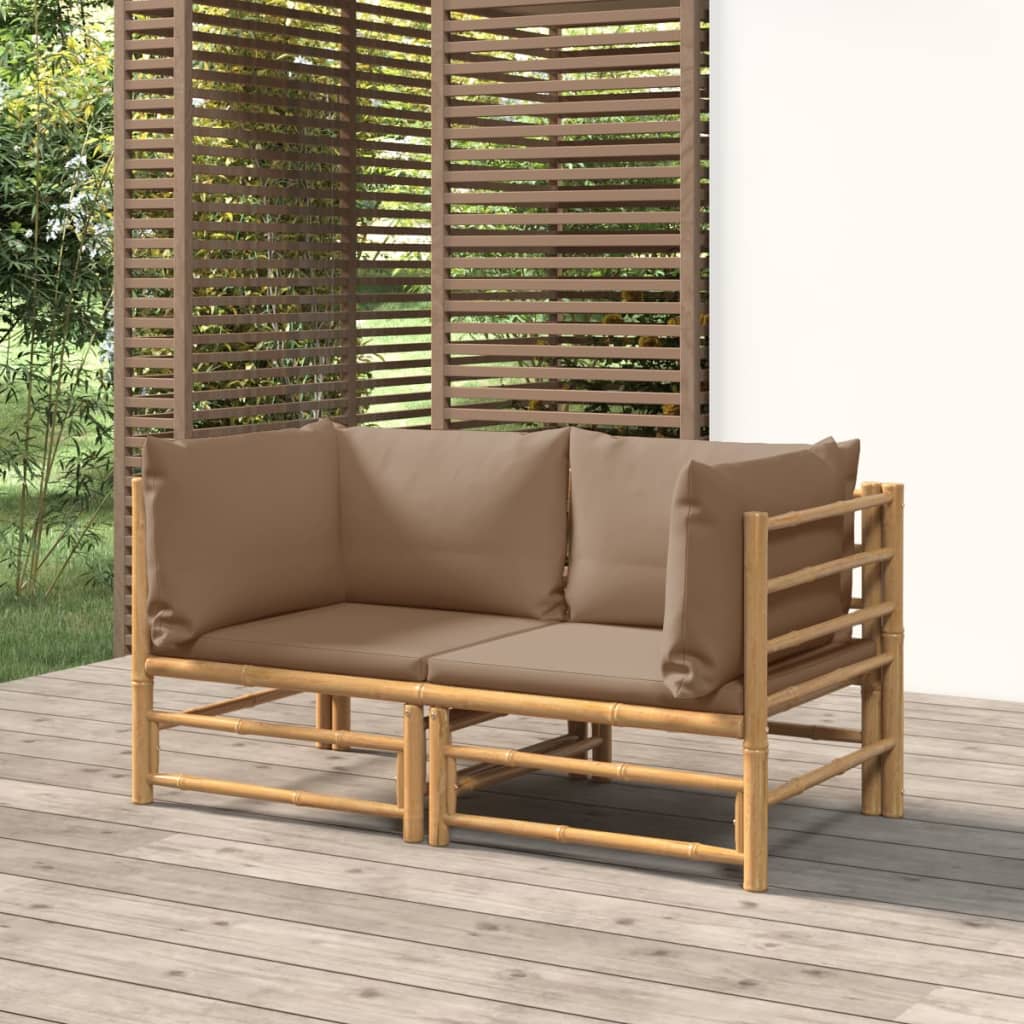 Tuinhoekbanken 2 st met kussens bamboe taupe is nu te koop bij PeponiXL, paradijselijk wonen!