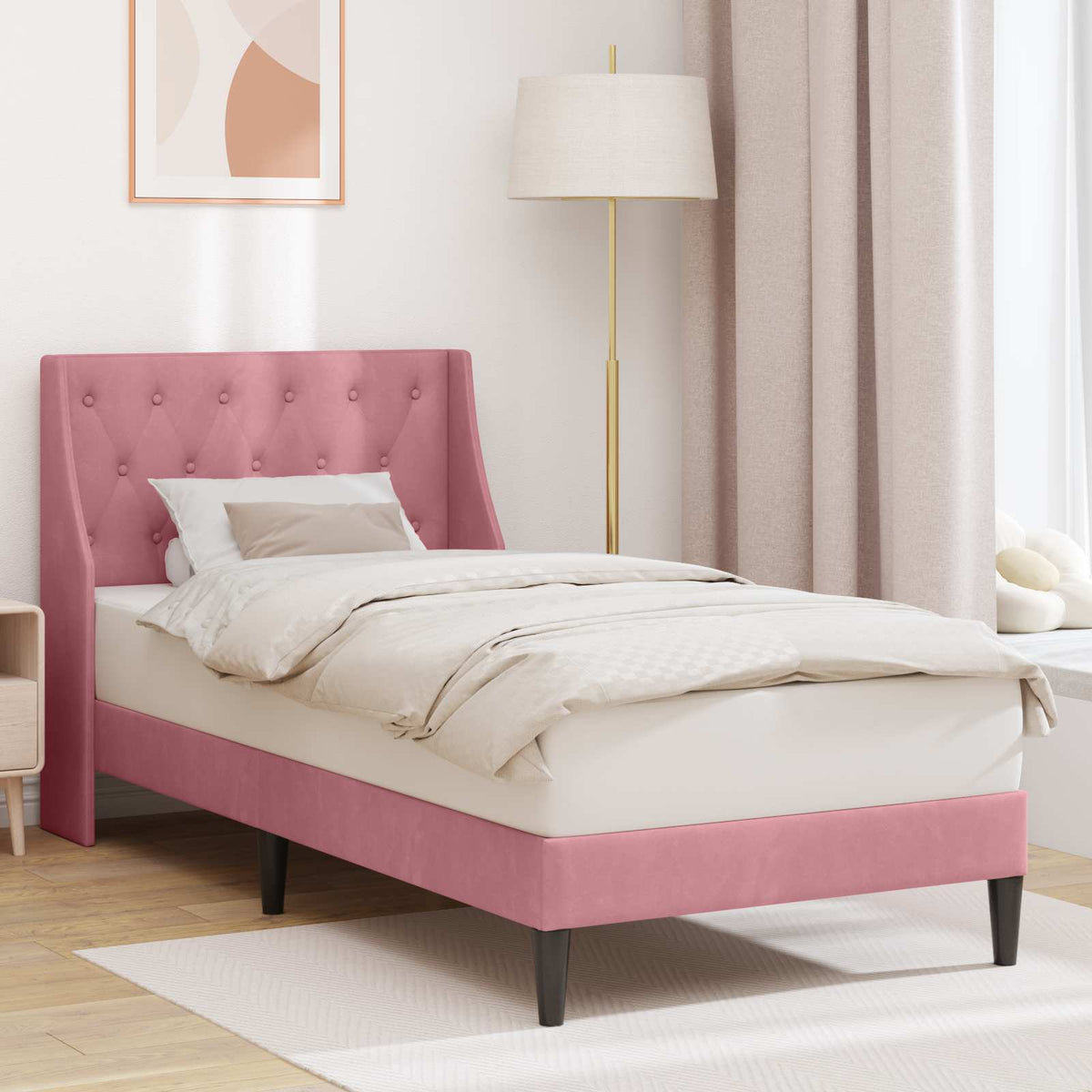 Bedframe met hoofdeinde Roze 80 x 200 cm Fluweel is nu te koop bij PeponiXL, paradijselijk wonen!