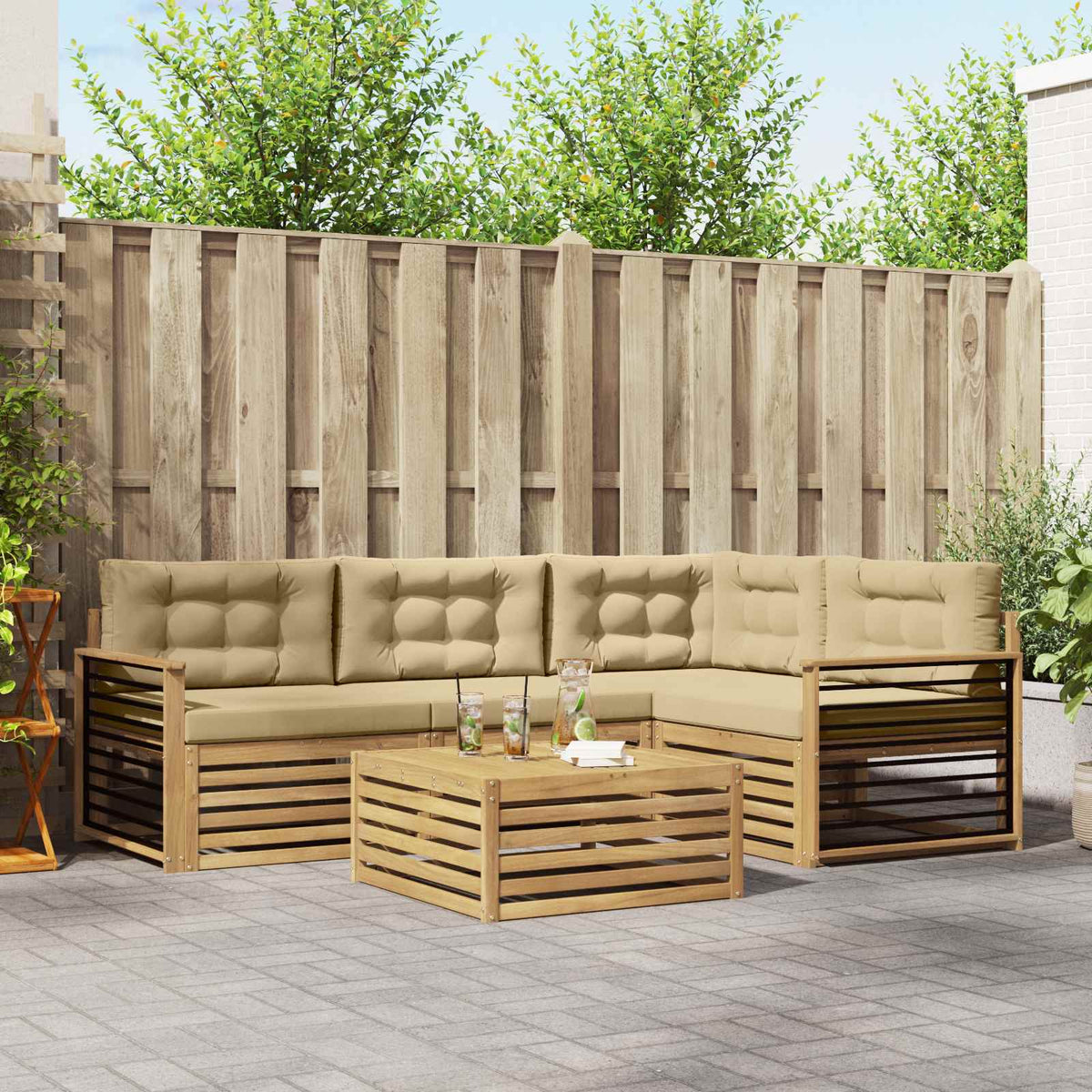Buiten bankenset met kussen 6 pcs Wit en Beige Polyester is nu te koop bij PeponiXL, paradijselijk wonen!