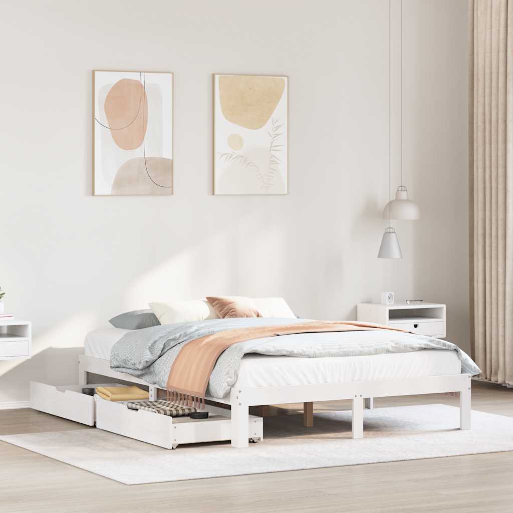 Bedframe met lades massief grenenhout wit 160x200 cm is nu te koop bij PeponiXL, paradijselijk wonen!