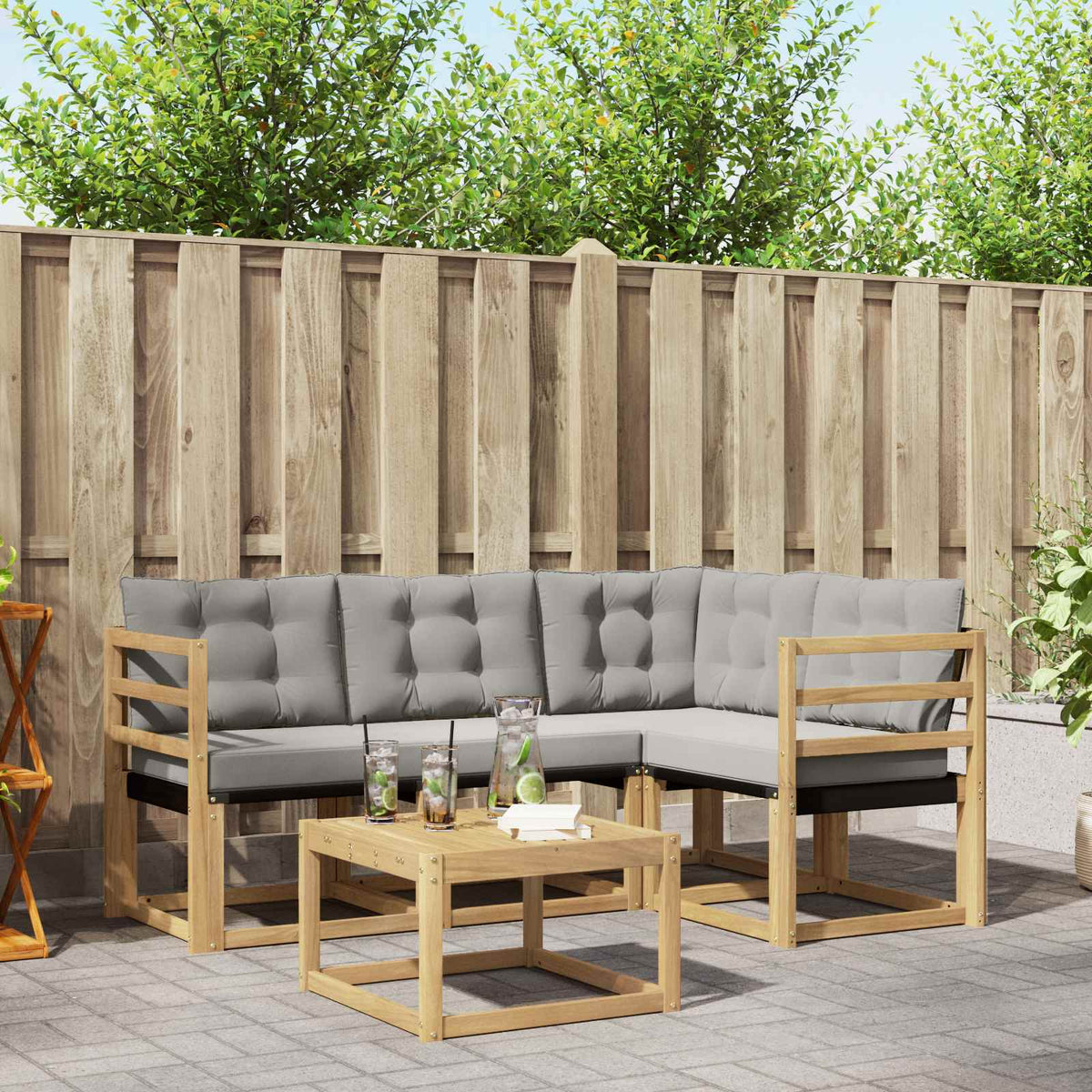 Buiten bankenset met kussen 5 pcs Wit en Lichtgrijs is nu te koop bij PeponiXL, paradijselijk wonen!