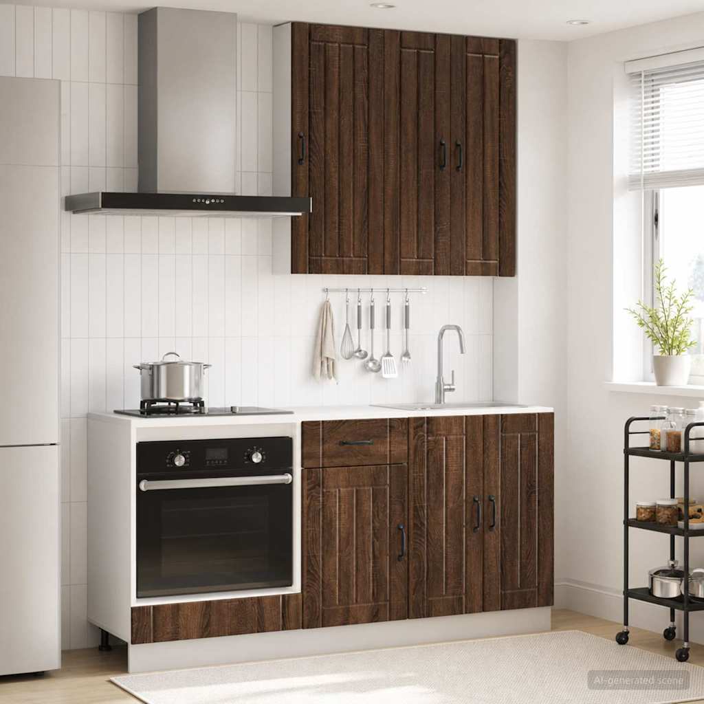 Keukenblok LUCCA 5 pcs Bruin eiken Bewerkt hout is nu te koop bij PeponiXL, paradijselijk wonen!