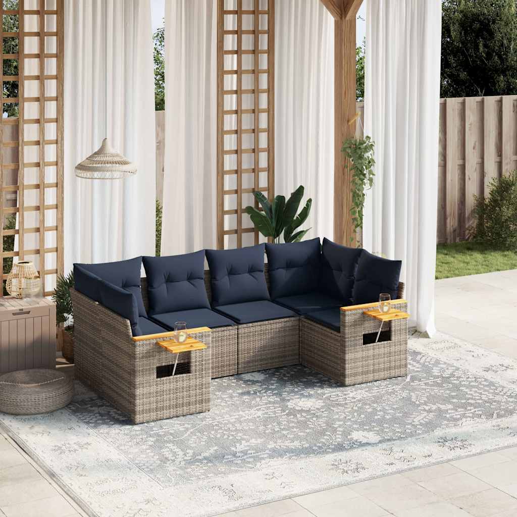 6-delige Loungeset met kussens poly rattan grijs is nu te koop bij PeponiXL, paradijselijk wonen!