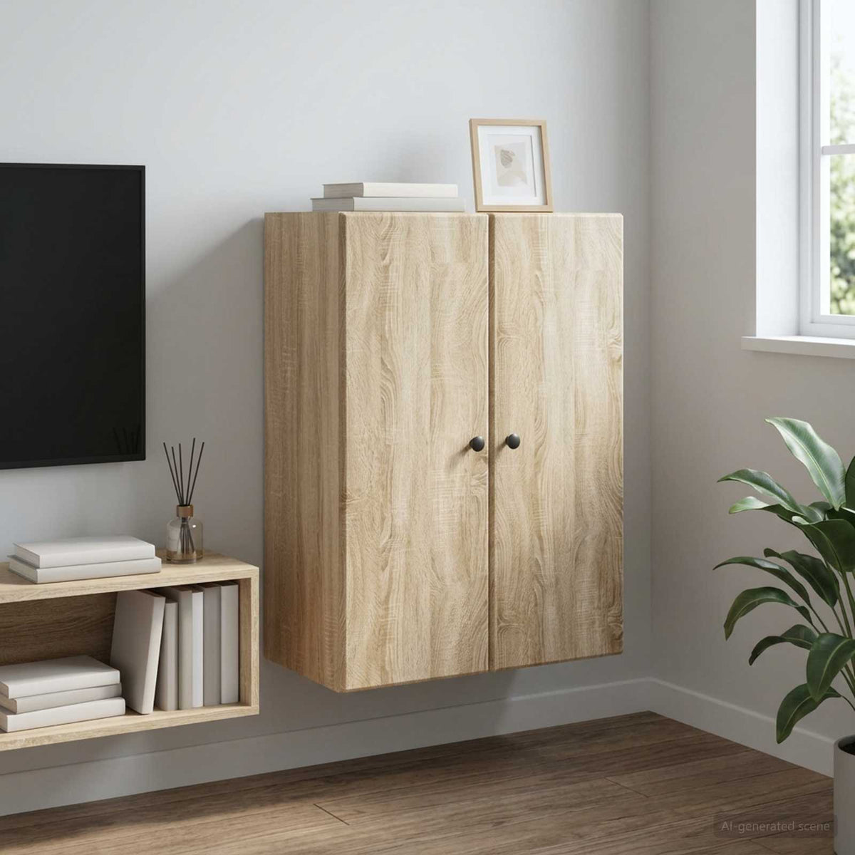 Wandkast Sonoma Eiken 66 x 34,5 x 90 cm Bewerkt hout is nu te koop bij PeponiXL, paradijselijk wonen!