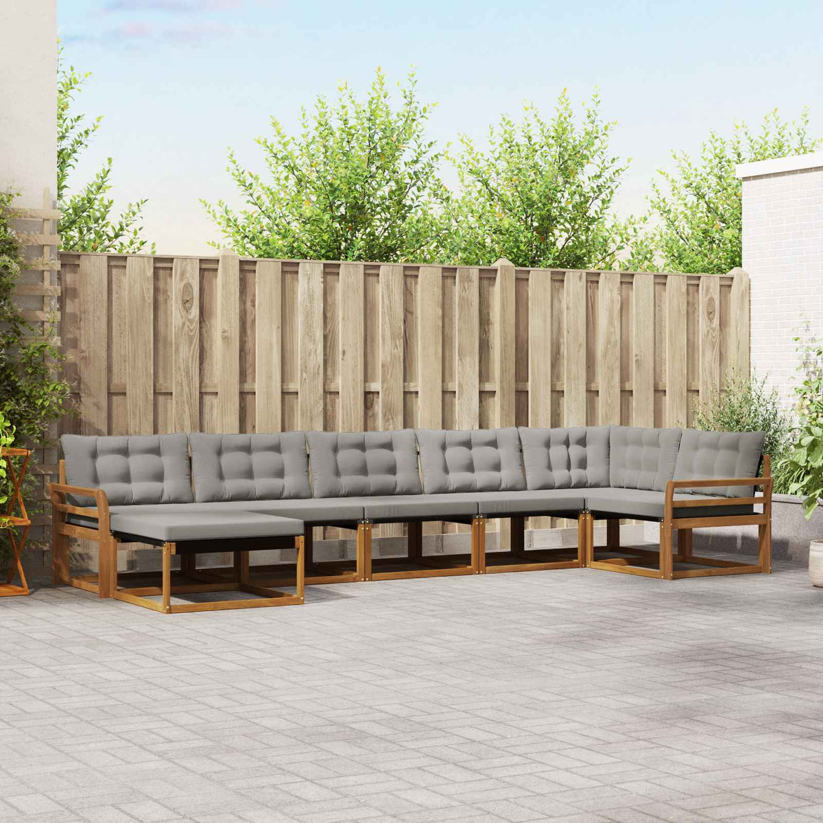 Buiten bankenset met kussen 7 pcs Natuurlijk en Lichtgrijs is nu te koop bij PeponiXL, paradijselijk wonen!
