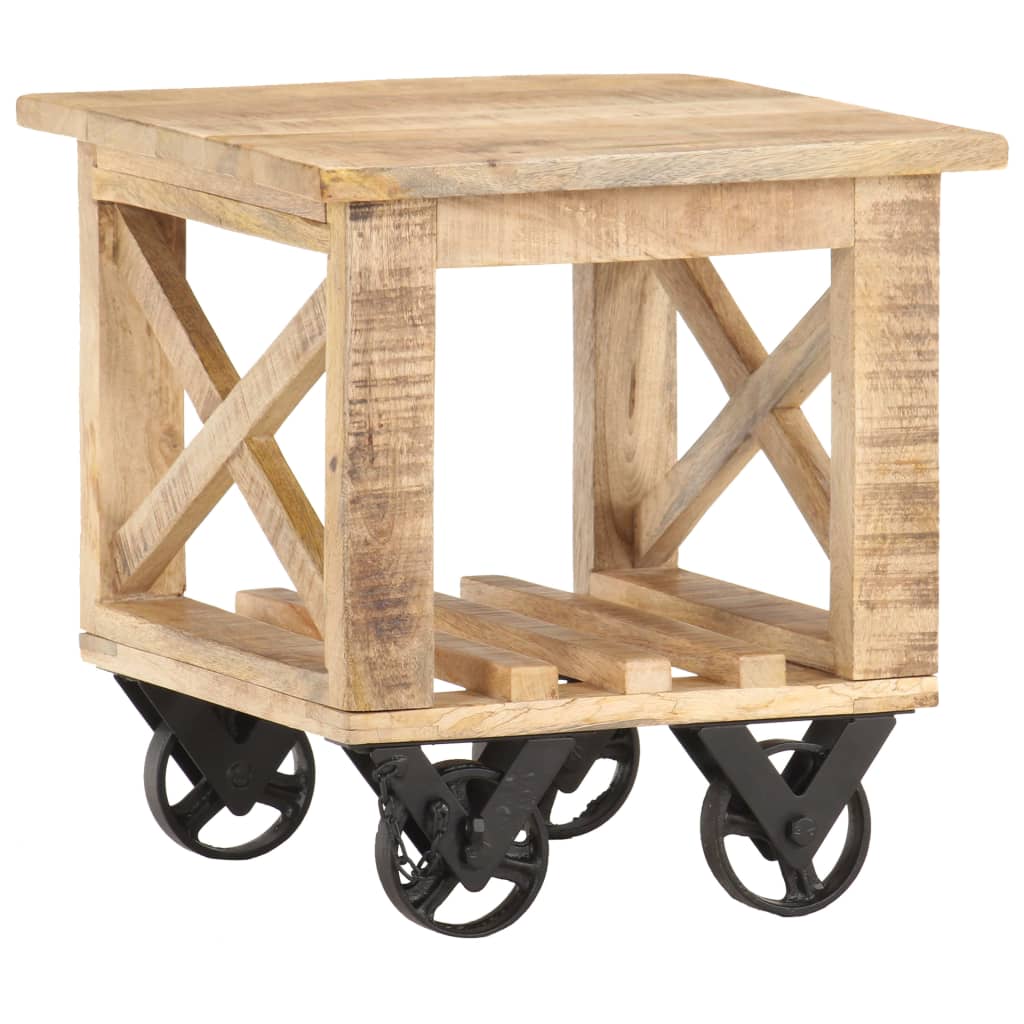 Bijzettafel op wieltjes 40x40x42 cm ruw mangohout is nu te koop bij PeponiXL, paradijselijk wonen!