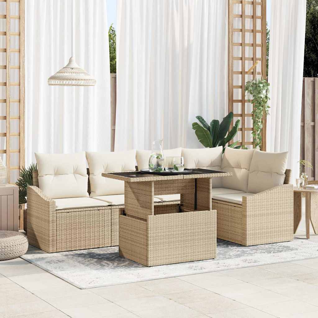Tuin Sofa Set met kussen met opslag 6 pcs beige en crèmekleurig is nu te koop bij PeponiXL, paradijselijk wonen!