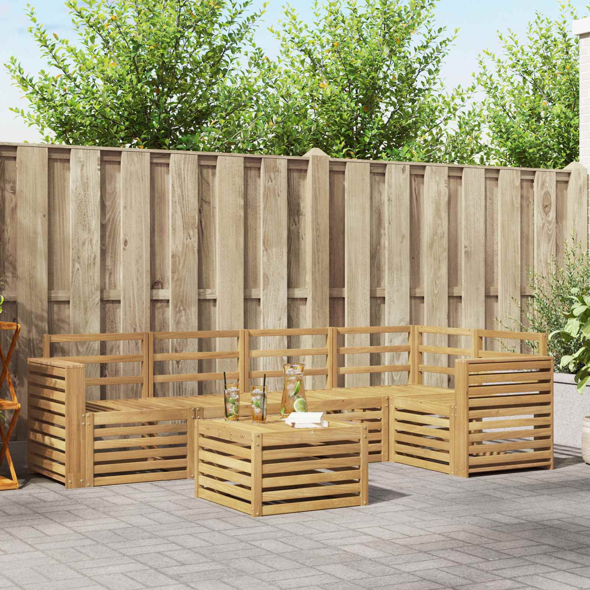 Buiten bankenset 6 pcs Wit 59 x 59 x 37 cm Massief Acaciahout is nu te koop bij PeponiXL, paradijselijk wonen!