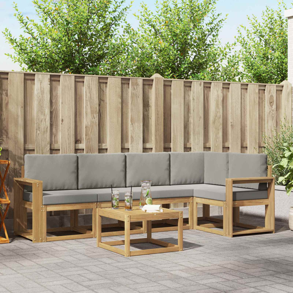 Buiten bankenset 6 pcs Wit en Lichtgrijs is nu te koop bij PeponiXL, paradijselijk wonen!