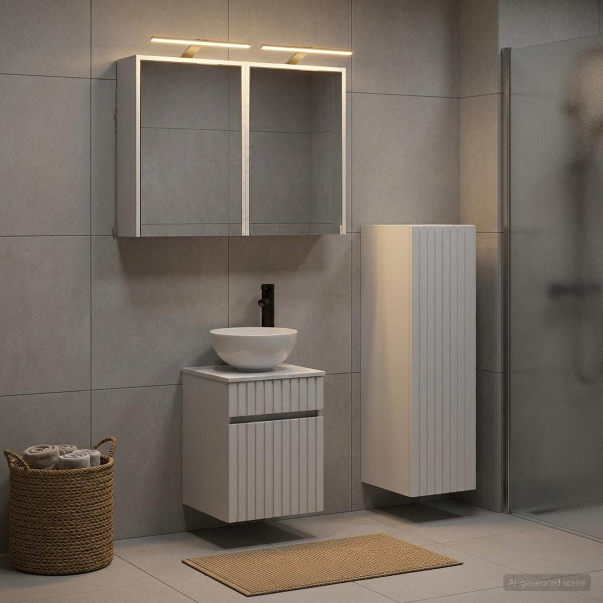 Badkamermeubelset 4 st Wit Bewerkt hout en glas is nu te koop bij PeponiXL, paradijselijk wonen!