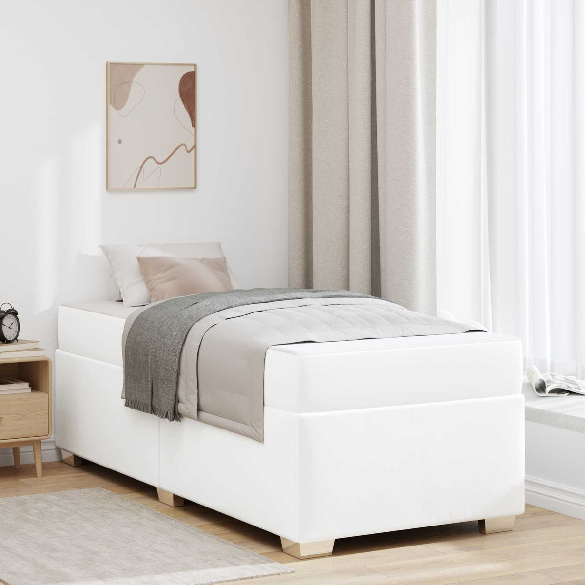Bedframe met matras Wit 100 x 200 cm Stof is nu te koop bij PeponiXL, paradijselijk wonen!