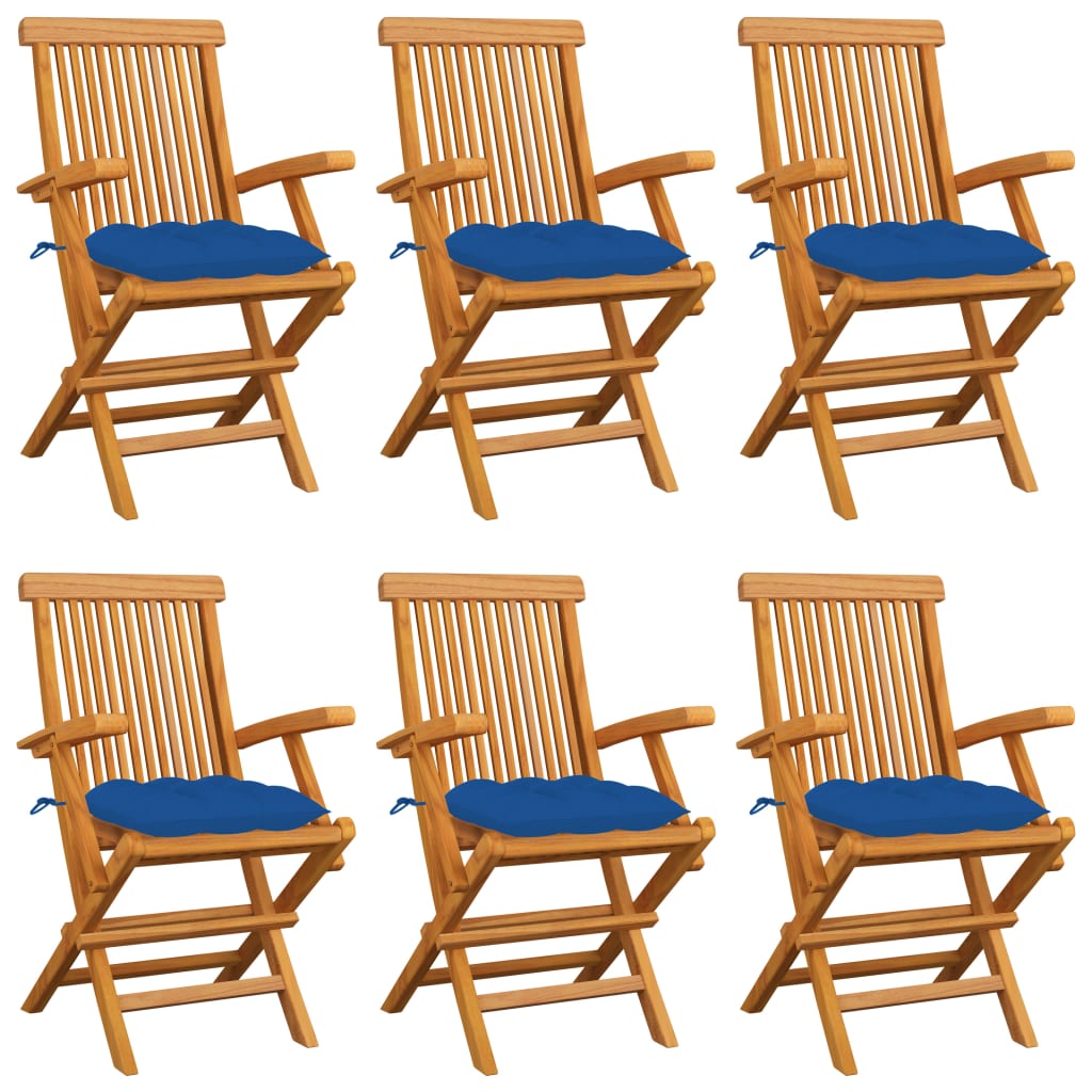 Tuinstoelen 6 st met blauwe kussens massief teakhout is nu te koop bij PeponiXL, paradijselijk wonen!