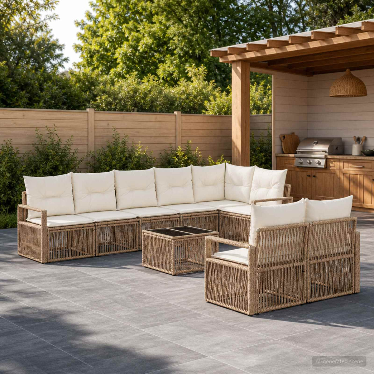 Tuinbankenset 9 pcs Beige poly rattan is nu te koop bij PeponiXL, paradijselijk wonen!