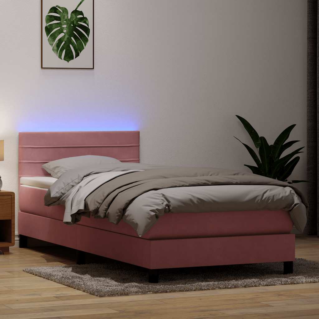 Boxspring met matras en LED fluweel roze 90x210 cm is nu te koop bij PeponiXL, paradijselijk wonen!