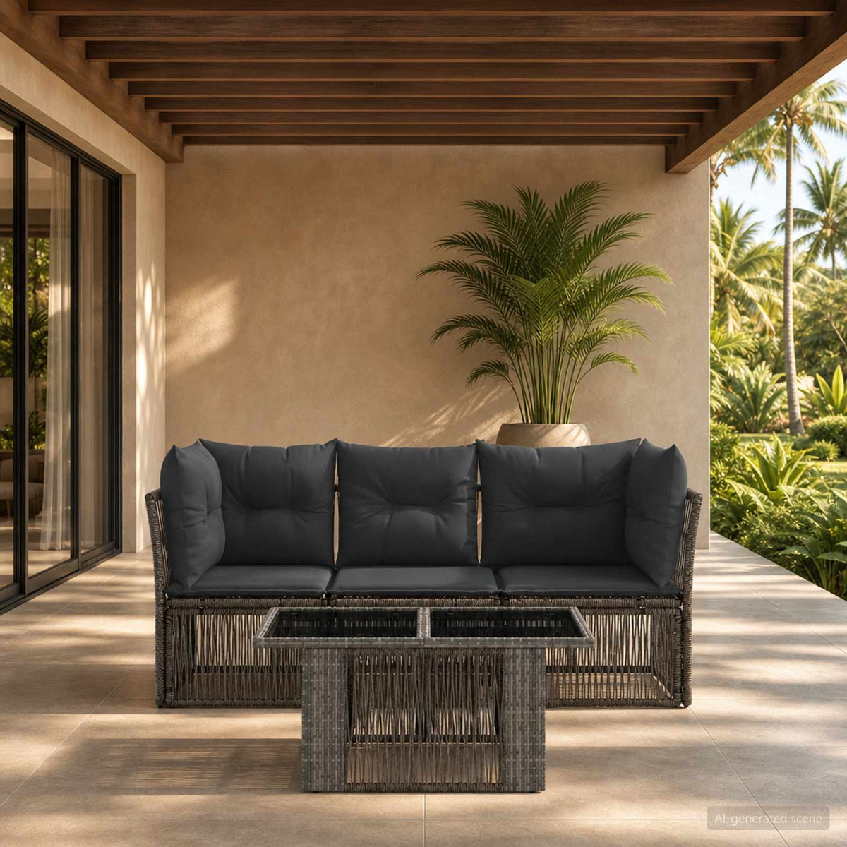 Tuinbankenset 4 st Grijs poly rattan is nu te koop bij PeponiXL, paradijselijk wonen!