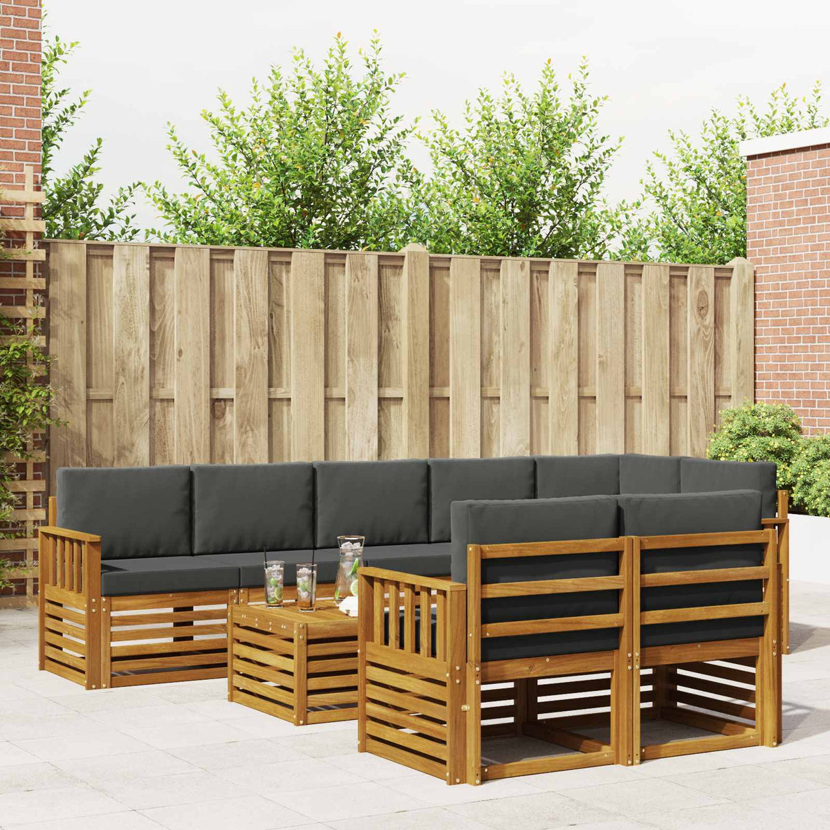Sofa-Sets 9 pcs Natuurlijk en Antraciet Massief Acaciahout is nu te koop bij PeponiXL, paradijselijk wonen!