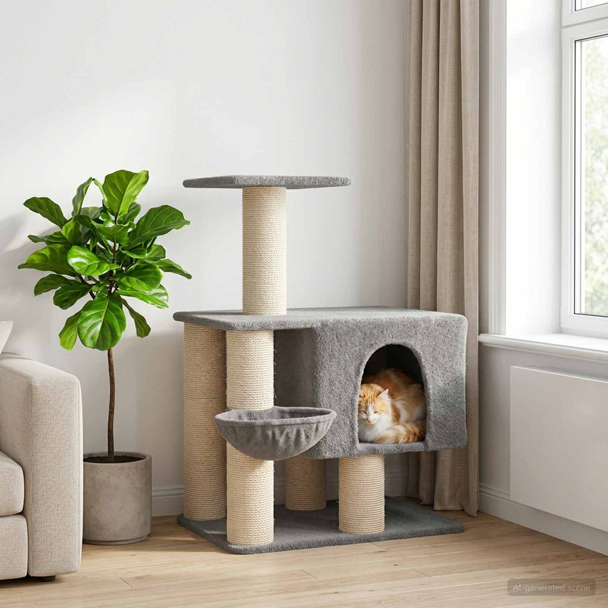 Kattenboom met sisal krabpalen Lichtgrijs 96 cm is nu te koop bij PeponiXL, paradijselijk wonen!