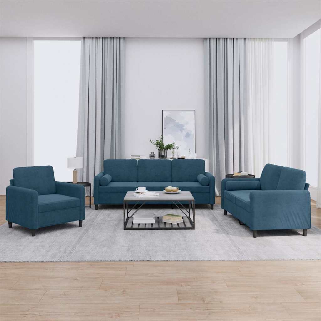 3-delige Loungeset met kussens fluweel blauw is nu te koop bij PeponiXL, paradijselijk wonen!