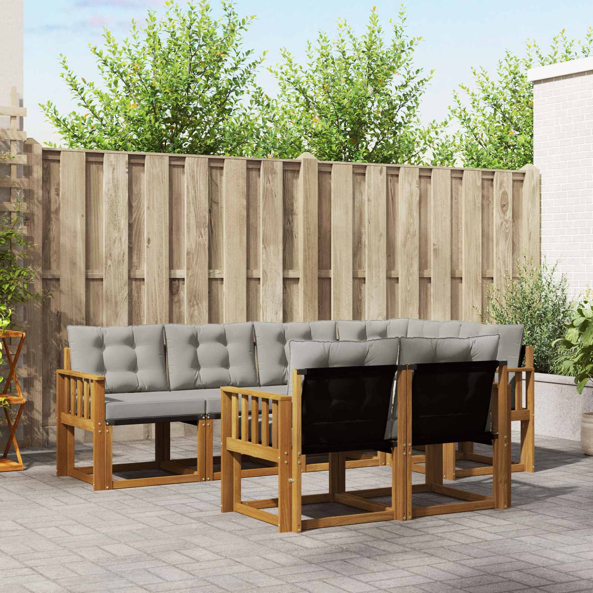 Buiten bankenset met kussen 7 pcs Natuurlijk en Lichtgrijs is nu te koop bij PeponiXL, paradijselijk wonen!