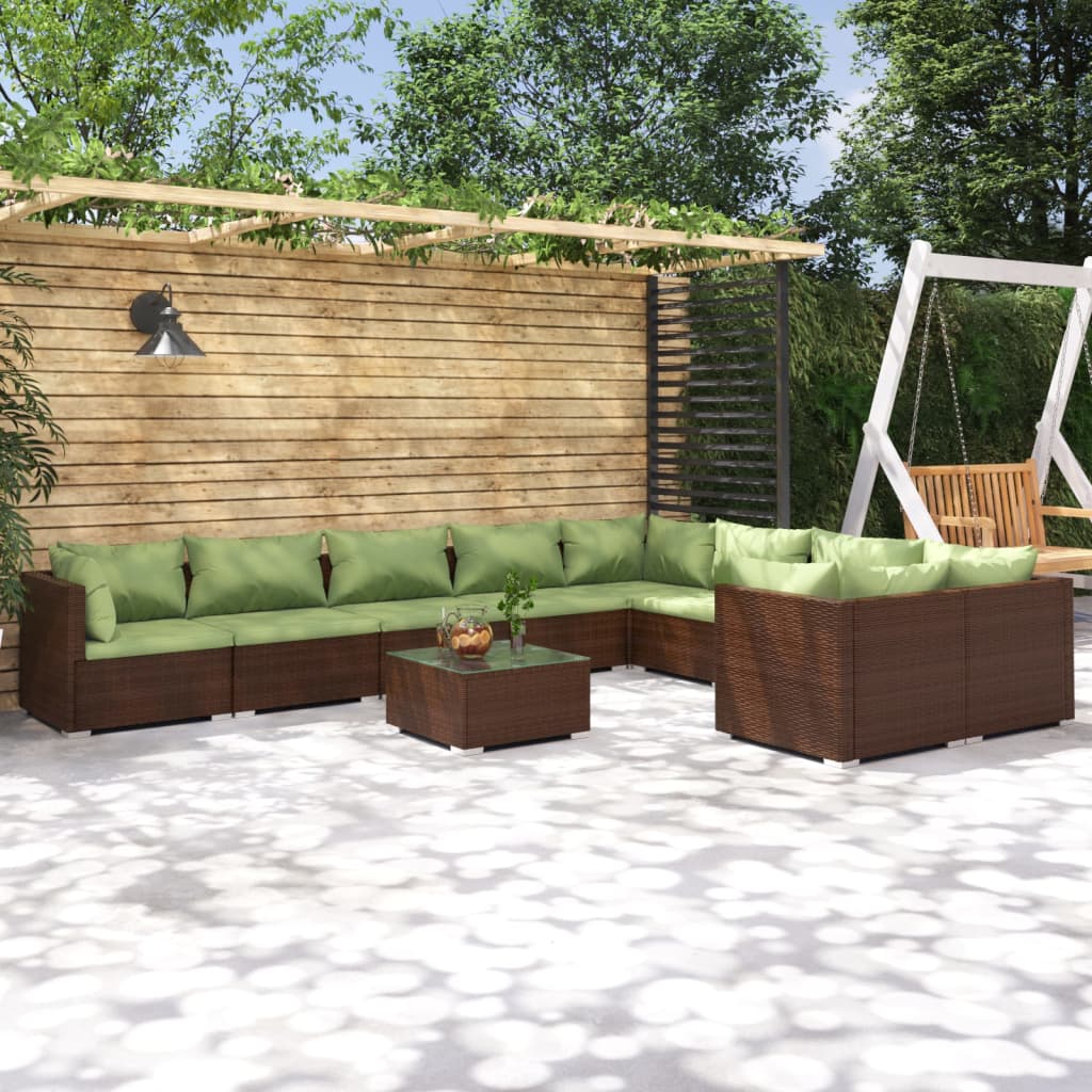 10-delige Loungeset met kussens poly rattan bruin is nu te koop bij PeponiXL, paradijselijk wonen!