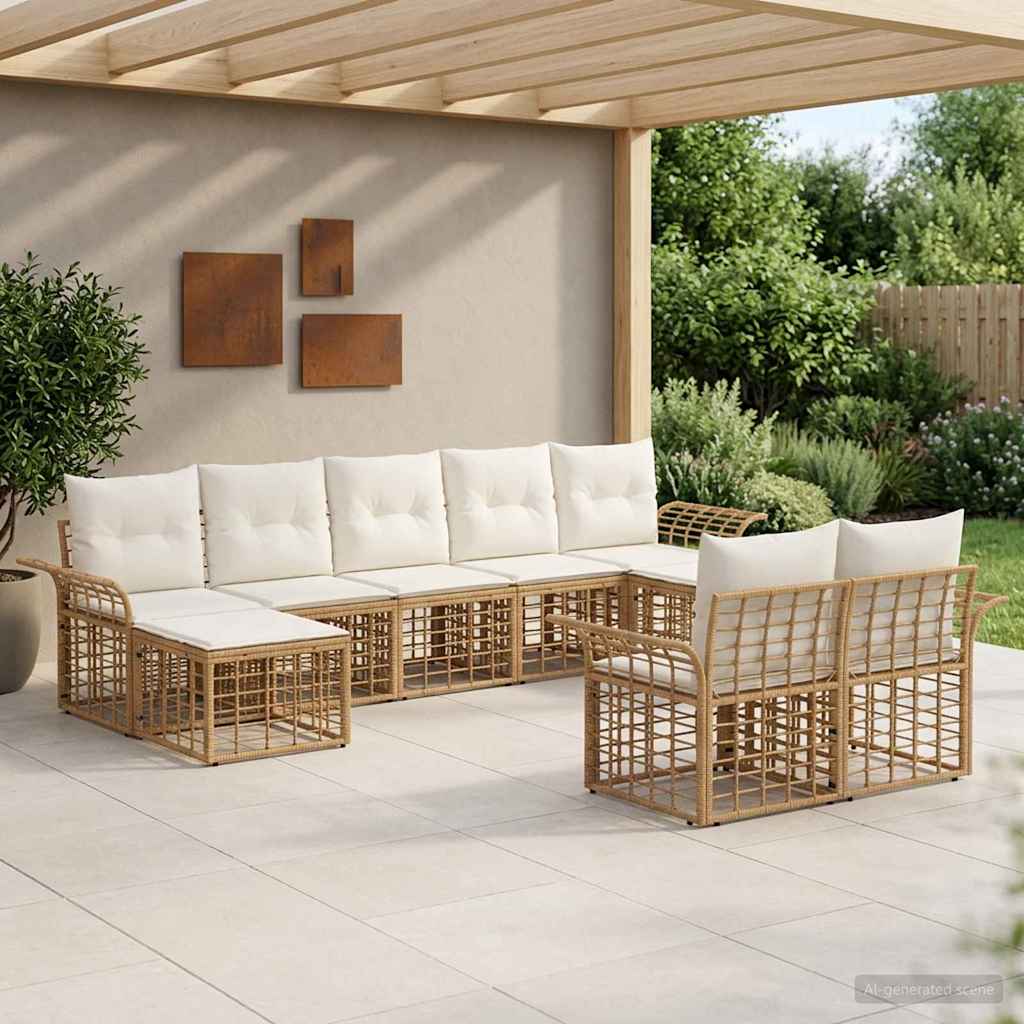 Buiten bankenset 9 pcs Natuurlijk en Crème Wit Polyester is nu te koop bij PeponiXL, paradijselijk wonen!