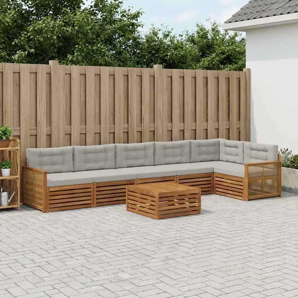 Buiten bankenset met kussen 7 pcs Naturel en lichtgrijs is nu te koop bij PeponiXL, paradijselijk wonen!