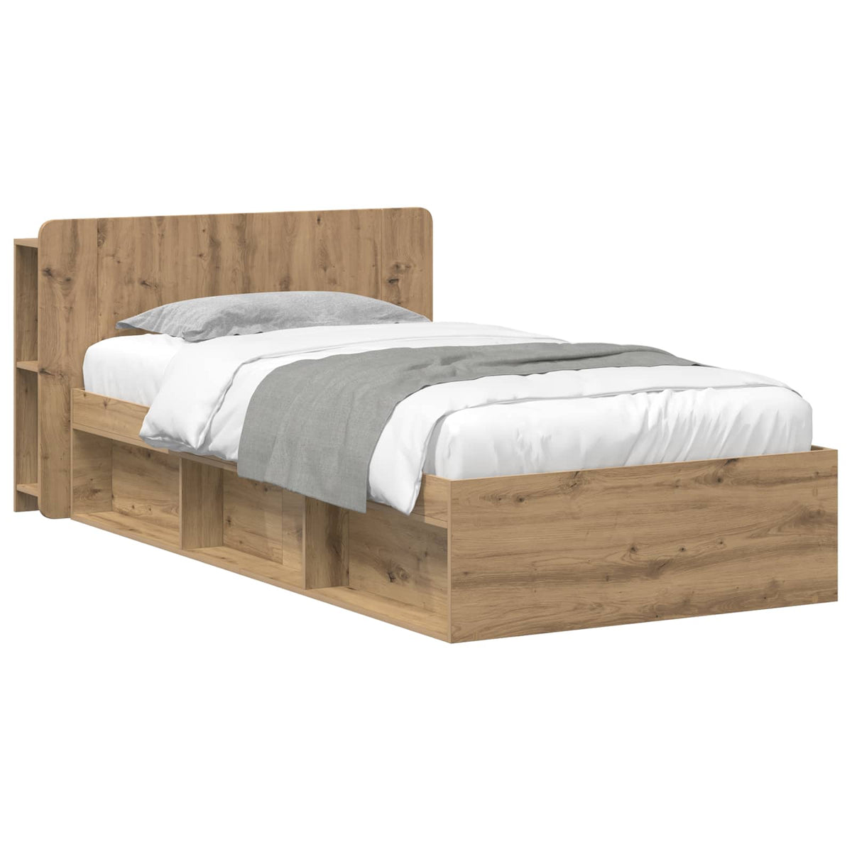 Bedframe met opslag Artisanaal eiken 80 x 200 cm Bewerkt hout is nu te koop bij PeponiXL, paradijselijk wonen!