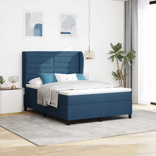 Boxspring bed met matras met hoofdeinde Blauw 140 x 190 cm Stof is nu te koop bij PeponiXL, paradijselijk wonen!