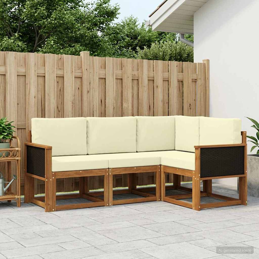 Buiten bankenset met kussen 4 pcs Natuurlijk en Crème Polyester is nu te koop bij PeponiXL, paradijselijk wonen!