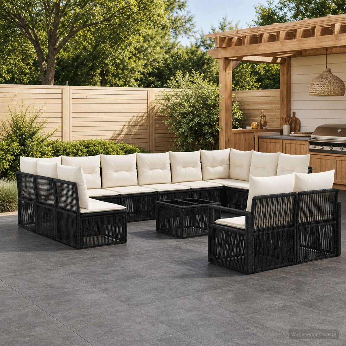 Tuinbankenset 13 pcs Zwart poly rattan is nu te koop bij PeponiXL, paradijselijk wonen!