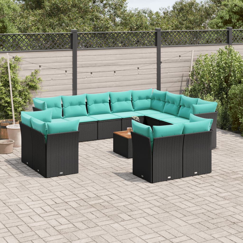 13-delige Loungeset met kussens poly rattan zwart is nu te koop bij PeponiXL, paradijselijk wonen!