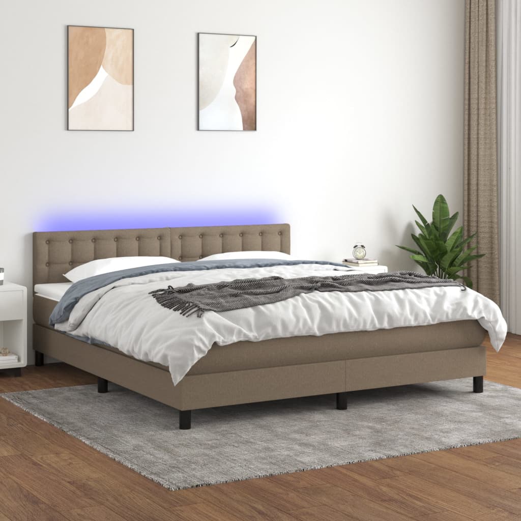 Boxspring met matras en LED stof taupe 180x200 cm is nu te koop bij PeponiXL, paradijselijk wonen!