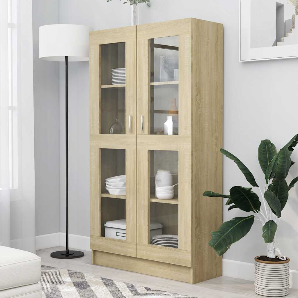 Vitrinekast 82,5x30,5x150 cm bewerkt hout sonoma eikenkleurig is nu te koop bij PeponiXL, paradijselijk wonen!