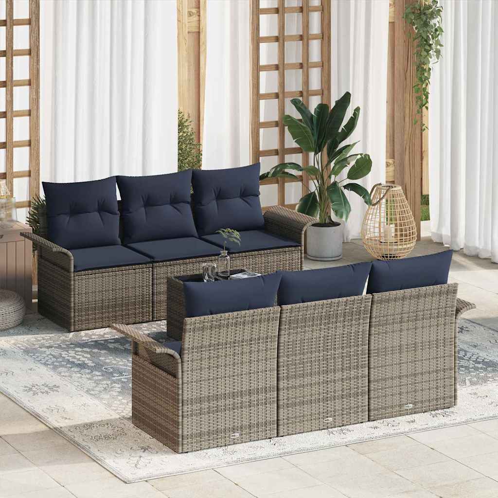 Tuin Sofa Set met kussen 7 pcs Grijs poly rattan is nu te koop bij PeponiXL, paradijselijk wonen!