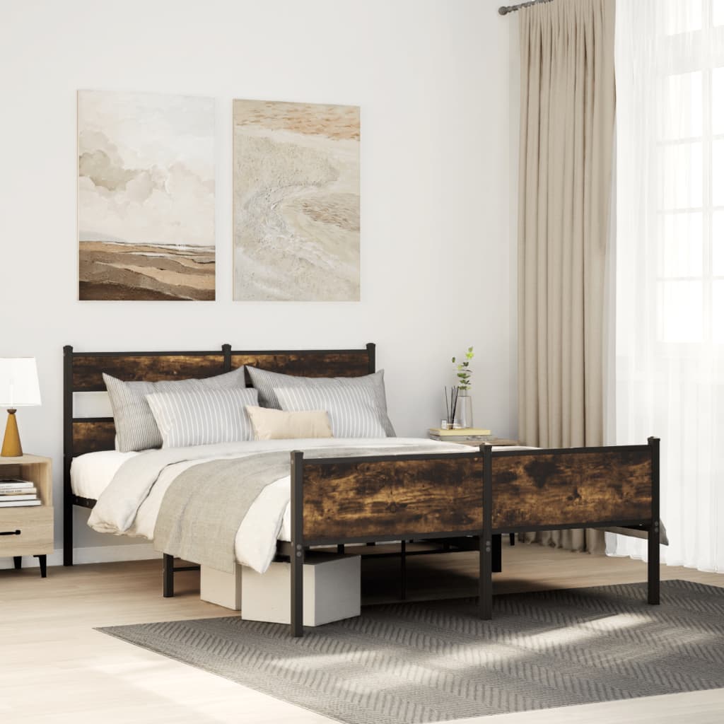 Bedframe zonder matras hout gerookt eikenkleurig 140x190 cm is nu te koop bij PeponiXL, paradijselijk wonen!