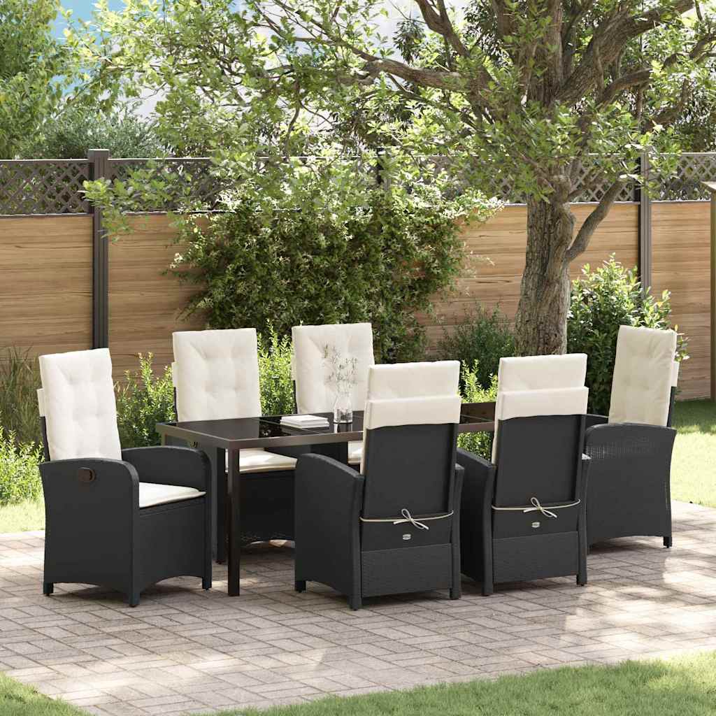 Tuin eettafelset met kussen 7 pcs Zwart poly rattan is nu te koop bij PeponiXL, paradijselijk wonen!